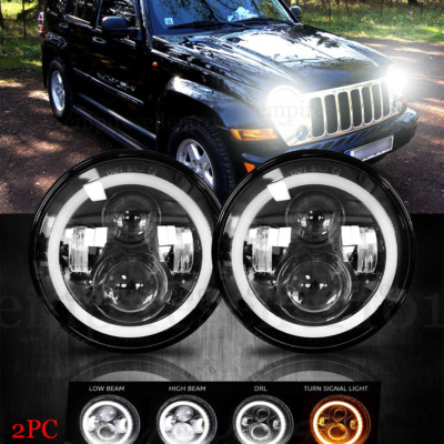PAIR DOT 7'' Inch LED Headlights DRL Turn Signal Combo For 2003-2007 Jeep Liberty