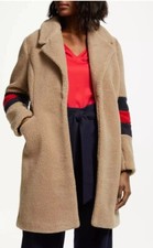Boden Hereford Camel Soft Truffle Teddy Bear Coat Navy Red Stripes Size Uk 8