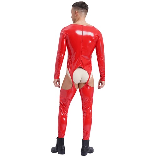 Mens Overalls Sexy Bodysuit Patent Leather Jumpsuit Skinny Romper Faux Catsuit - Picture 6 of 41