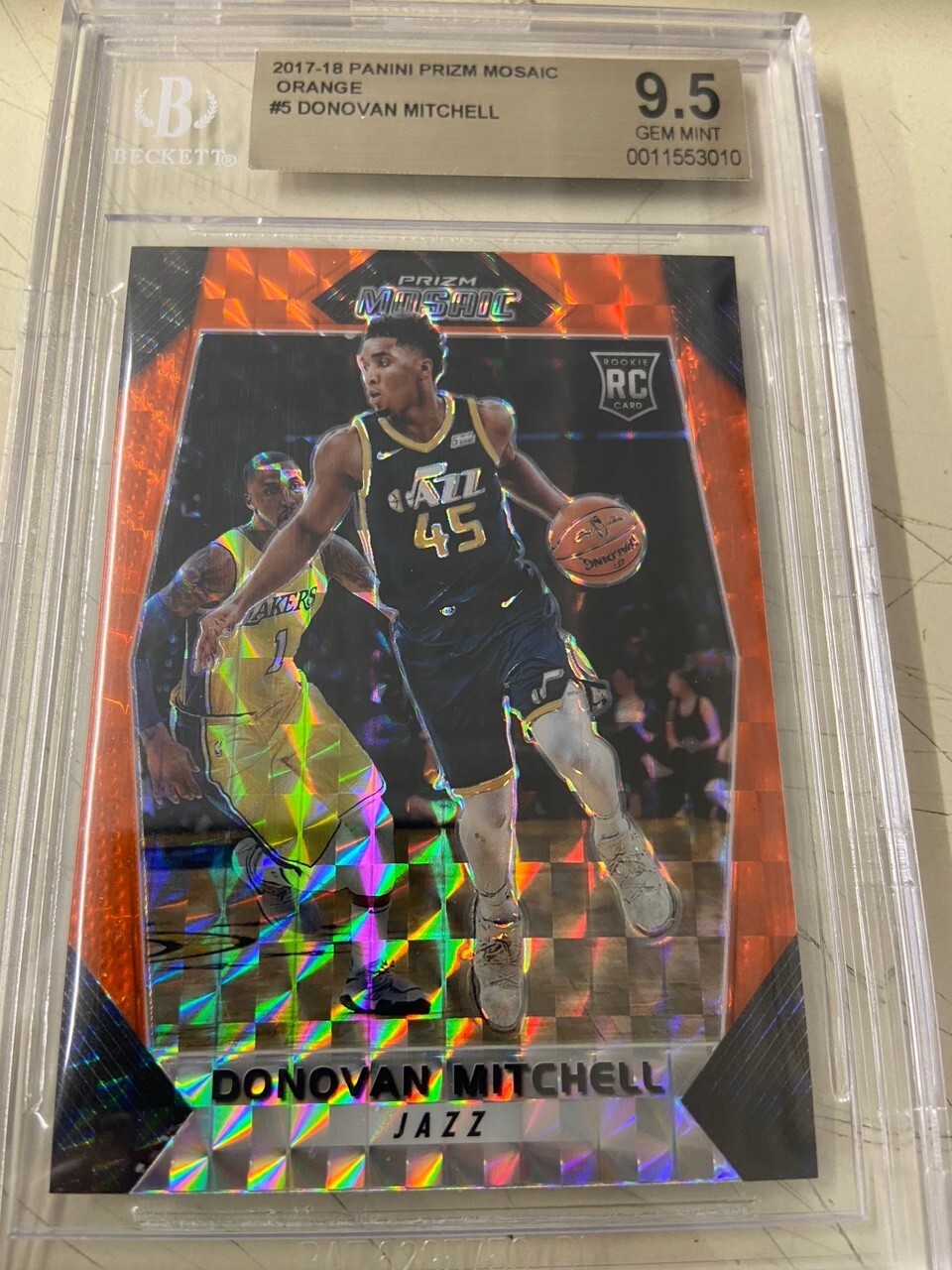 Donovan Mitchell Rookie RC BGS 9.5 GEM MINT 2017-18 Prizm Mosaic ORANGE Jazz #5