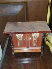 RARE ANTIQUE GERMAN DOLLHOUSE MINIATURE WOOD CHEST W/ GILT SOFT METAL DECORATION