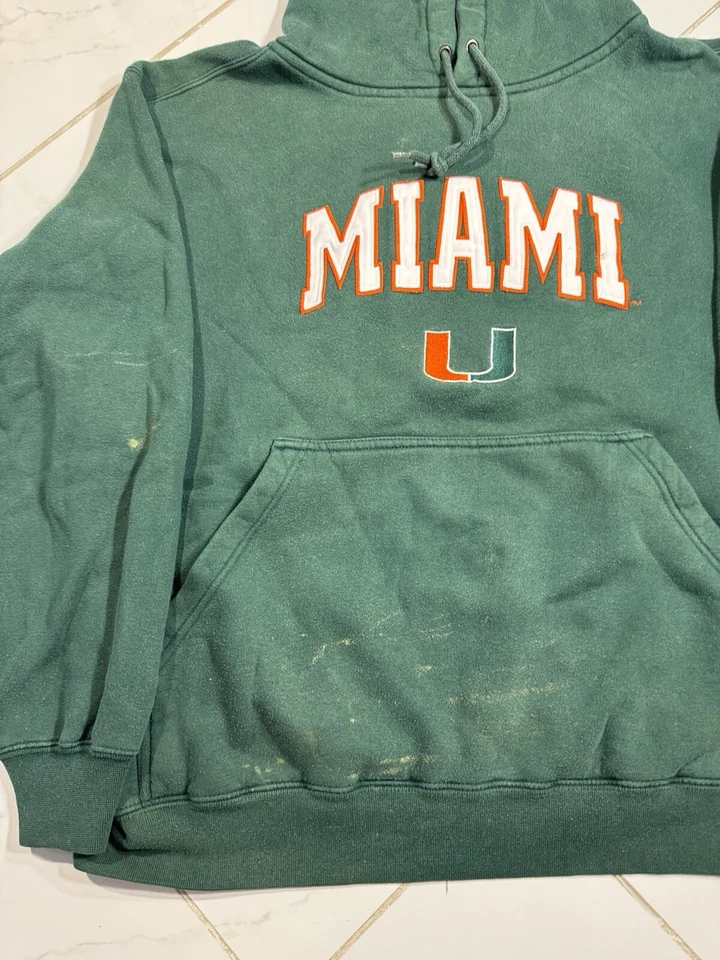 Sudadera con Capucha Bordada Mediana Vintage Universidad de Miami Huracanes Foto 4 de 4