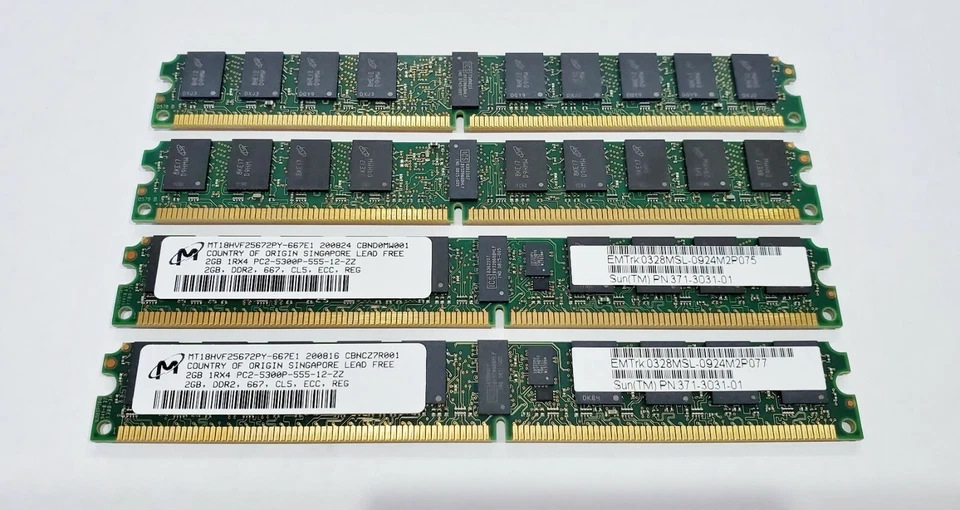 Lot of 4 MT18HVF25672PY-667E1 Micron 2GB PC2-5300 DDR2-667MHz DDR2 VLP RDIMM 240 - Image 2 of 2