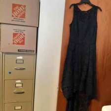 NEW ! Muadress Elegant Floral Lace Dress Sleelveless Crew Neck Hi-Lo Black Sz L
