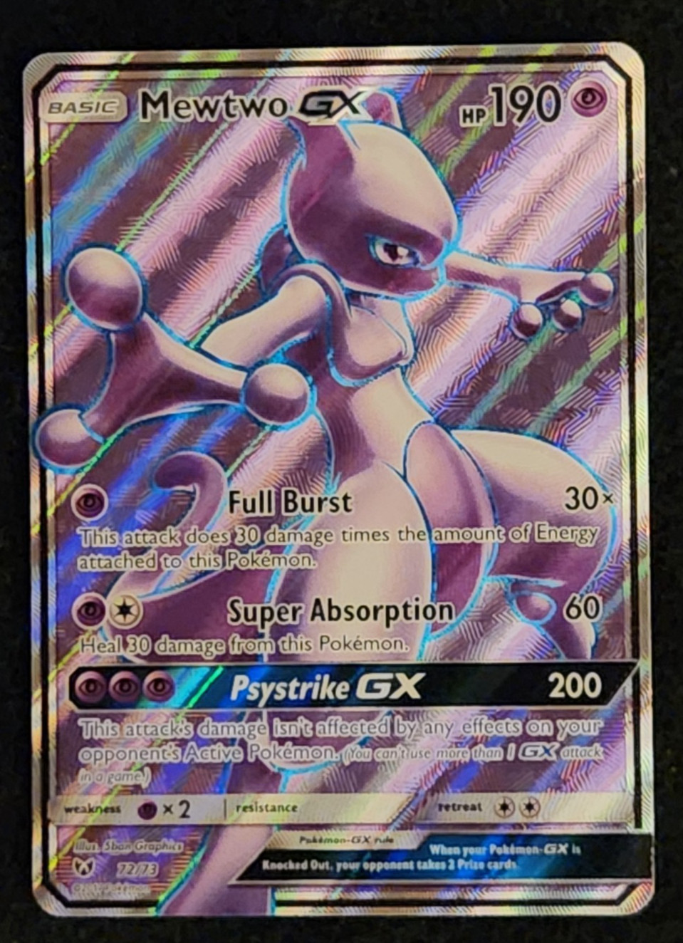 2017 Pokémon Shining Legends Mewtwo GX #72/73 Full Art EX-NM