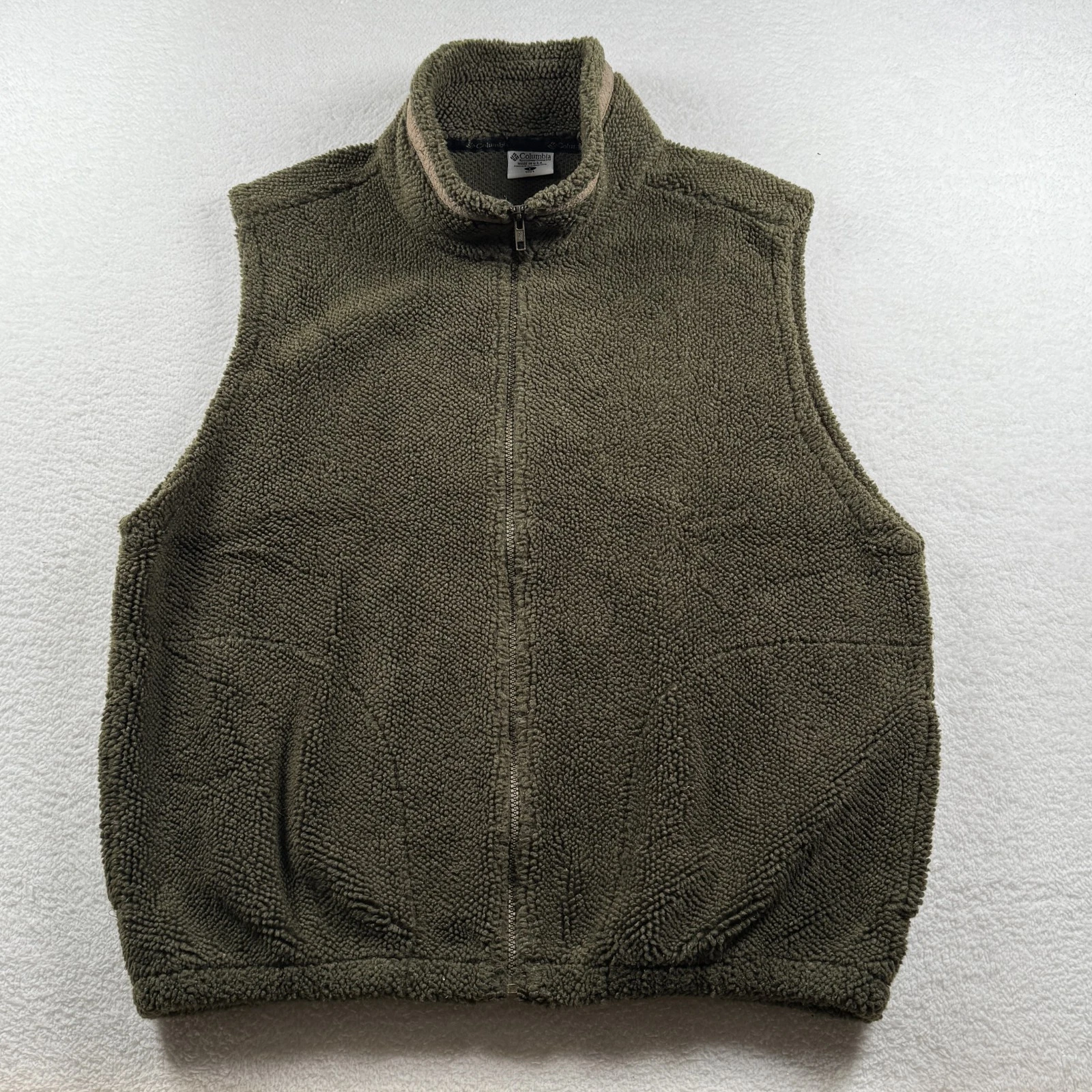 Columbia Boa Fleece Vest Mens Large Olive Green Mock Neck Sportswear Outdoor
