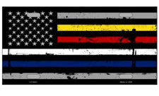 american flag police fire ems metal license plate made in usa