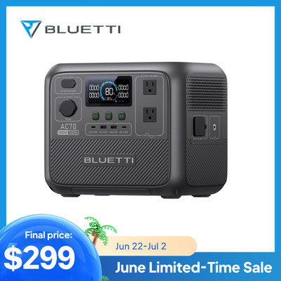 BLUETTI AC70 768Wh 1000W Portable Power Station Generator Battery for Camping