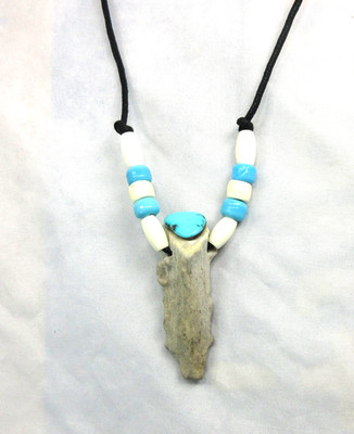 Turquoise, Antler, Bone Necklace, Native American Made, Cherokee, USA COA #N23