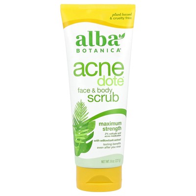 Alba Botanica Acne Dote Face  Body Scrub Oil-Free 8 oz 227 g No Artificial