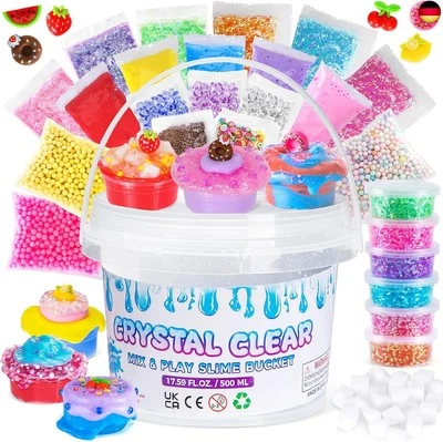 THEDTTOY Crystal Slime Set, 500 ml DIY Clear Schleim Kinder Set mit 26 Add-Ins, Schleim