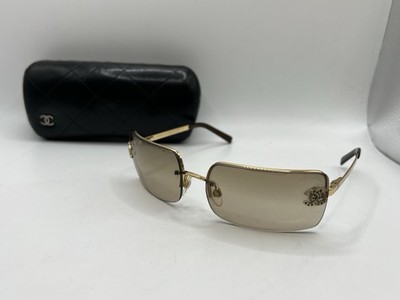 Vintage CHANEL 4092-B c.125/13 Rimless Gold Sunglasses Rhinestone