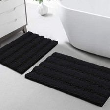Turquoize Chenille Bathroom Rugs Set 2-Pack Non-Slip Bath Mats Extra Soft Absorb