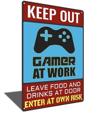 Lustiges Metall-Türschild Keep Put Gamer At Work Spielzimmer-Dekor 8 x 12 Zoll