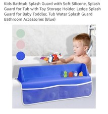 Bathtub Splash Guard for Tub Kids Play Shelf Area Toy Tray Caddy Holder- BLUE-