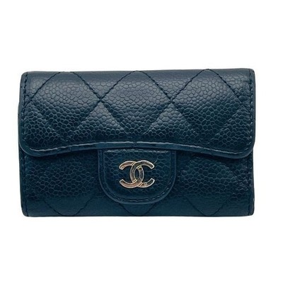 CHANEL Matelasse 6 Key Case Caviar Skin Black CC Coco Mark Leather Serial Auth