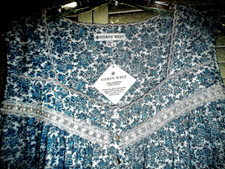 1 EILEEN WEST NIGHTGOWN SHORT SLEEVES BLUE WHITE FLORAL 100%COTTON KNIT XL NEW