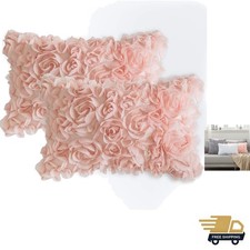 Pack of 2 3D Decorative Spring Romantic Stereo Chiffon Rose Flower Pillow Cov...