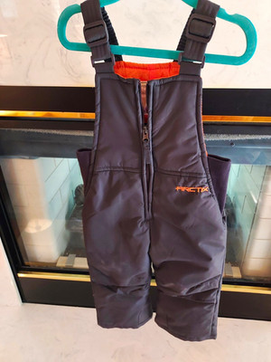 ARCTIX Toddler Snow Bib Pants 3T Gray/Orange Polyester Zip Insulated Winter
