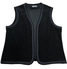 ACT III Women's Black Velvet Fabric Sleeveless Open Front Vest Braided Trim Sz L