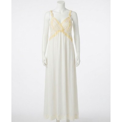 Isadora Duncan Maternity Nightgown White Yellow Lace Nursing Bra Maxi Dress XS