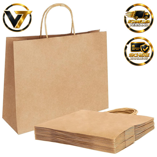 Kraft-PapiertüTen Braun Mit Henkel Groß 27 X 12 X 21Cm 50 StüCk-image