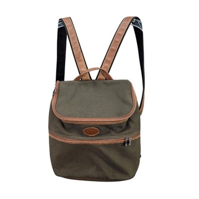 Longchamp Backpack Made in France Olive Green Canvas Leather Trim Travel School