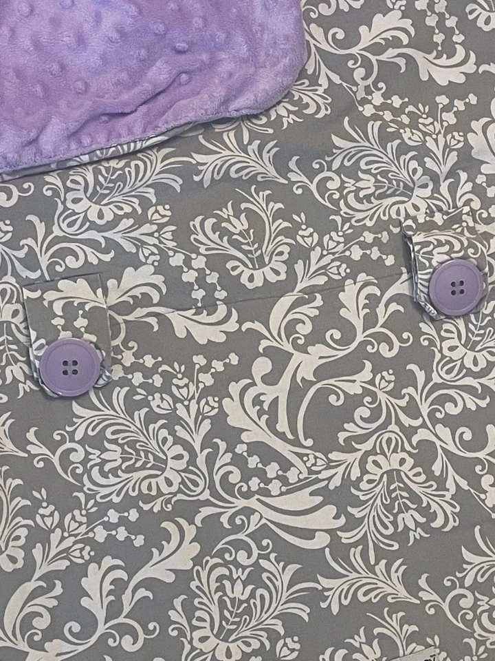 Car Seat Canopy Purple & Gray Baby Carseat Fleece Minky Back - Image 2 of 4