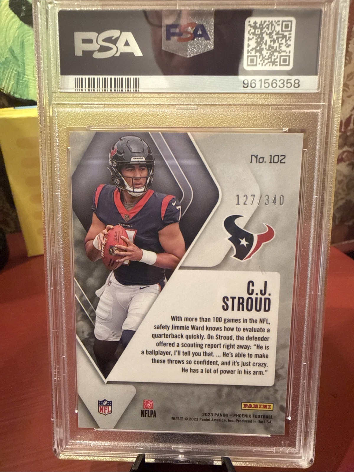 2023 Panini Phoenix Rookies C.J. Stroud #102 Fire Burst /340 (RC) PSA 10 GEM MT view 2