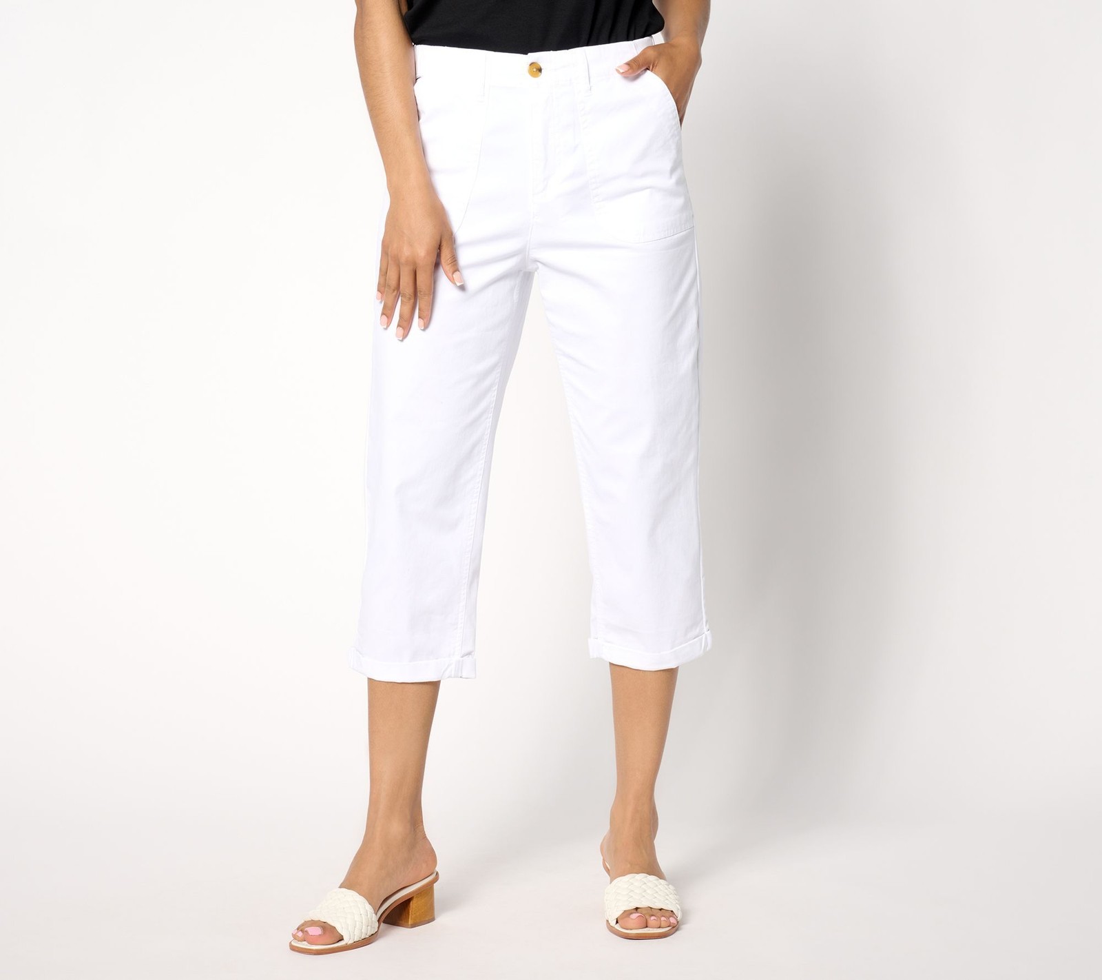 Denim & Co. Women's Petite Pants 6P EasyWear Twill Capri with White A637281