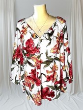 Chaps Denim  White Floral Top Size 1X Boho V-neck Cotton