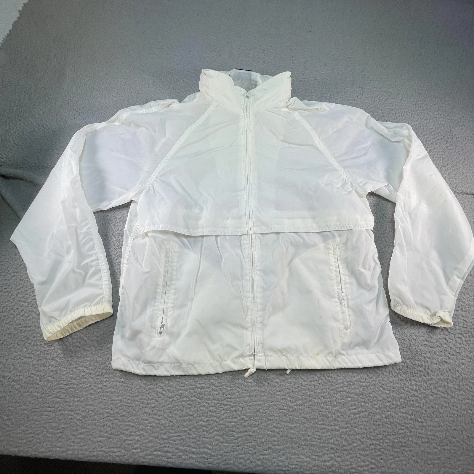 Vintage Eddie Bauer Jacket Mens Large White Nylon Windbreaker Lightweight 80s