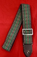 Vtg Riviera Green Bohemian Hippie Hootenanny Woven Guitar Strap Made in USA