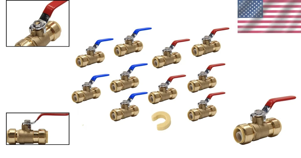 Push-Fit Ball Valves Combo - 10 Pcs, Hot Cold Water - Image 2 of 4