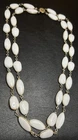 Antique VTG 24” Bergere Signed White Milk Glass Double Strand Necklace-read