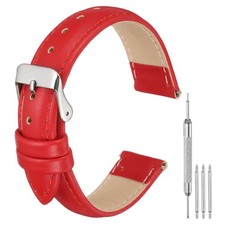 Leather Watch Band, 18mm Release Watch Strap for Men, Red