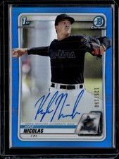 2020 Bowman Draft #CDA-KNI Kyle Nicolas Chrome Auto Blue Refractor #/150