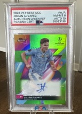 2023-24 Topps Finest UCC Julian Alvarez Auto #A-JA Neon Green Refractor /99 PSA
