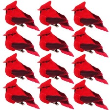 12 Small Red Cardinal Christmas Ornaments Clip on Cardinals Red Birds for Christ