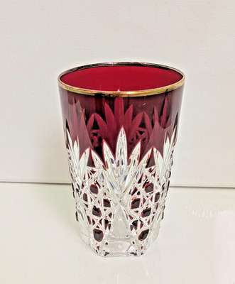 Val Saint Lambert AGADIR Cut-to-Clear Ruby Red Crystal Tumbler: 5oz, 3.75'' Tall