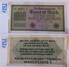 A252 = One Germany banknote 1000 mark 1922, devalued by a political overprint