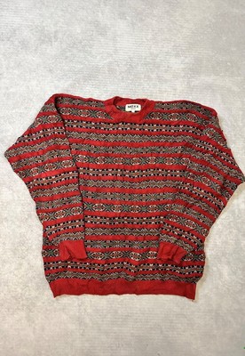 Vintage Abstrakt Strickpullover Gemustert Opa Pullover Herren XL