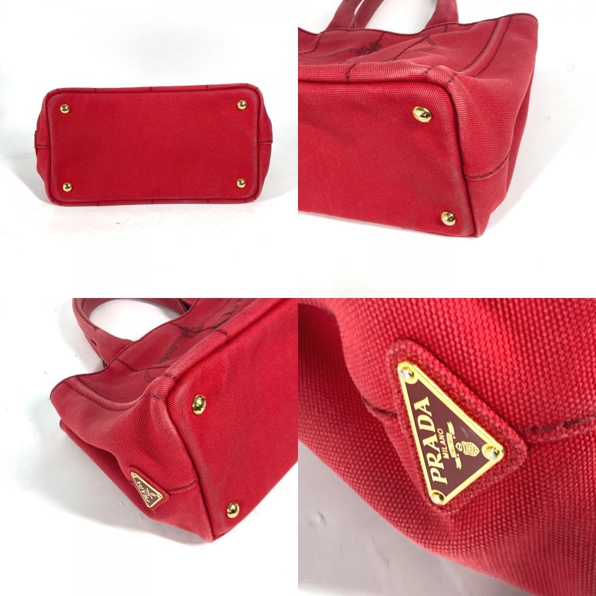 PRADA Logo Canapa SS MINI Mini Bag Tote Bag Handbag Red Ladies Used from japan thumbnail 9