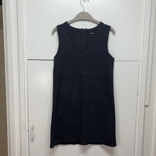 ME+EM Dress Navy Jersey Stretch Sleeveless V Neck Mini Front Pockets UK 6 US 2