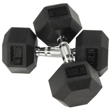 BalanceFrom Rubber Encased Hex Dumbbells, 35 lbs Pair, Black