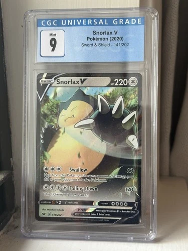 snorlax v 141/202 cgc 9 blue label graded pokemon tcg card