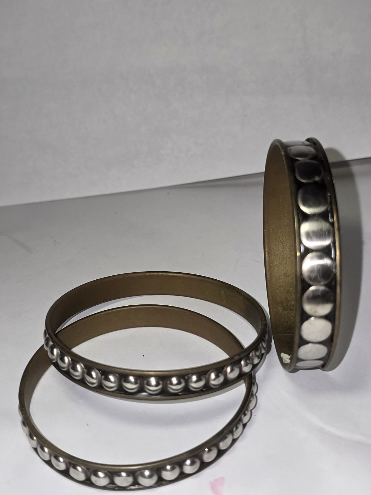 3 Stackable Bangle Bracelets Brass Tone Raised Si… - image 4