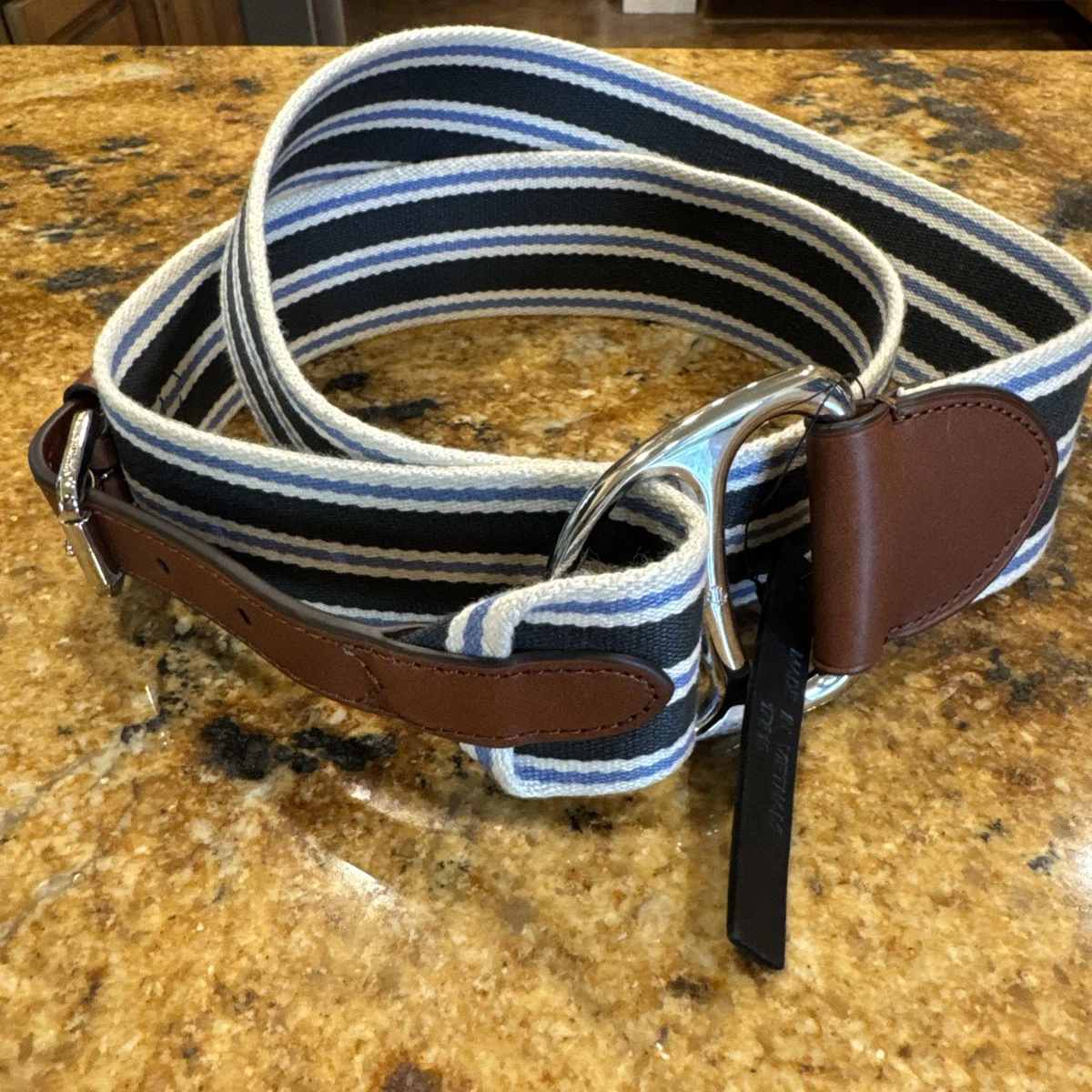 Ralph Lauren Italian calfskin leather belt white stitch and silver buckle Sz Sm Leather Roller-Buckle Belt main image 2