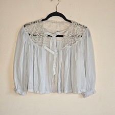 Vintage 1960s Radcliffe Nylon  Lace Bed Jacket, Pale Blue, Small