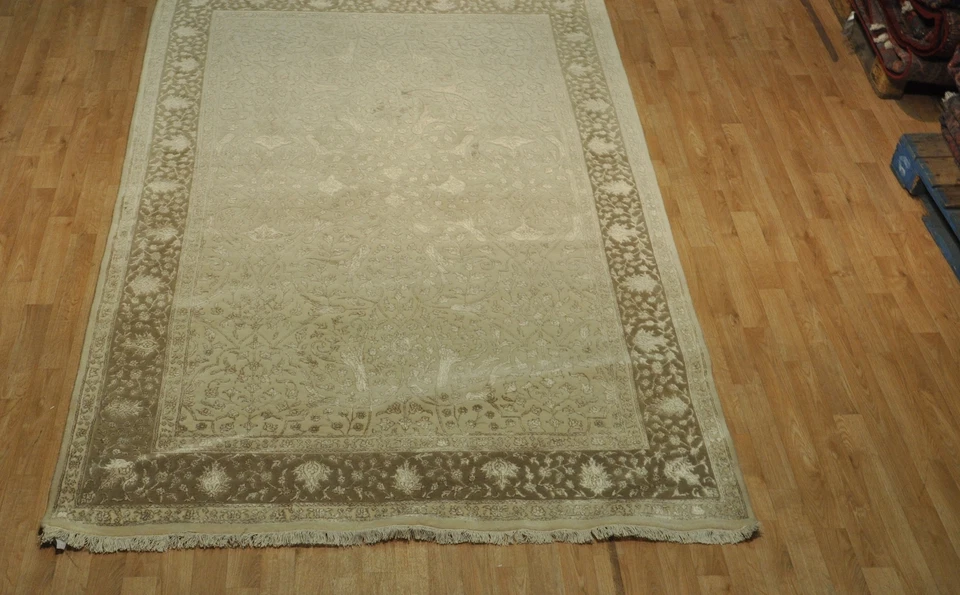 Alfombra de transición de lana y seda 6x9 de felpa suave elevada B-78842 Foto 3 de 4